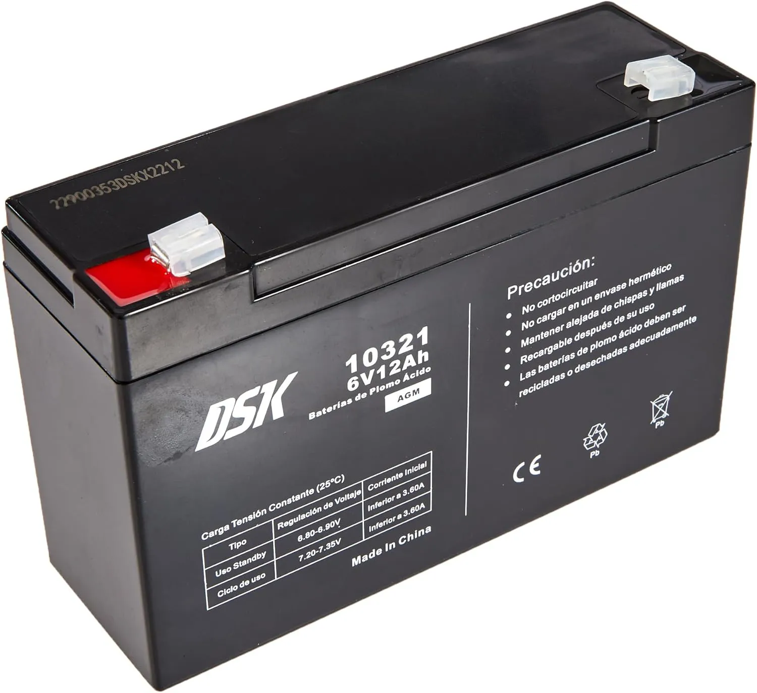 Bild von DSK 10321 AGM-Bleibatterie mit 6 Volt und 12 Ah, ideal für Elektroautos, Motorräder und Sicherheitssysteme
