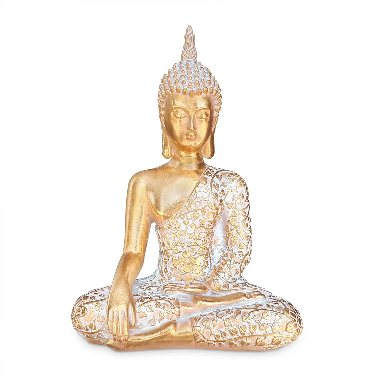 Bild von Dszapaci Buddha Statue in Gold, 30 cm, sitzende Dekofigur mit weißem Muster