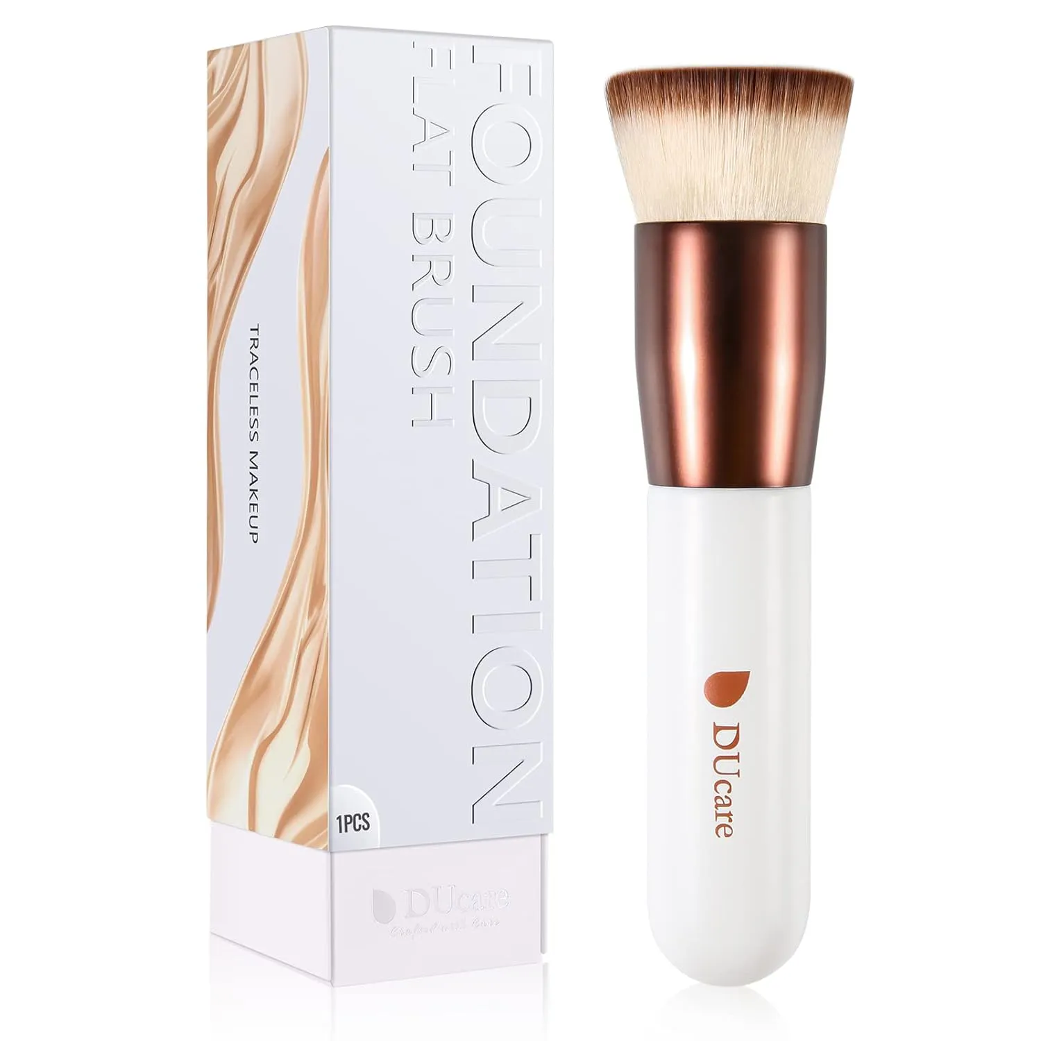 Bild von DUcare Foundation Brush Kabuki Pinsel in Roségold und Weiß für flüssiges und mineralisches Make-up