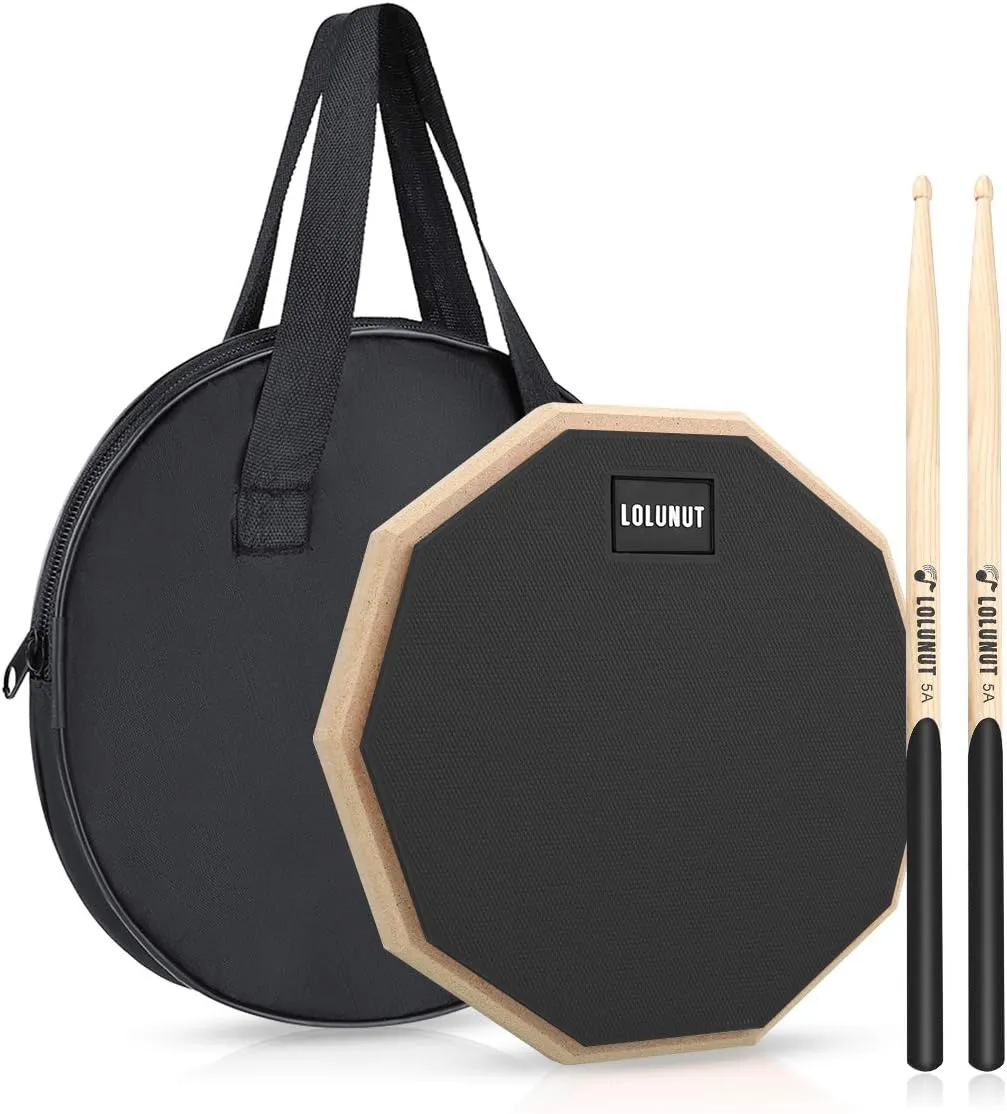 Bild von Dumb Drum Practice Pad mit zwei Seiten, weichem Gummi, Holzsockel und Massivholz-Drumsticks inklusive Aufbewahrungstasche