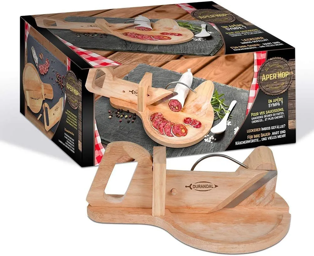 Bild von Durandal manuelle Schneidemaschine aus Holz für Wurst, Speck, Brot und Gemüse