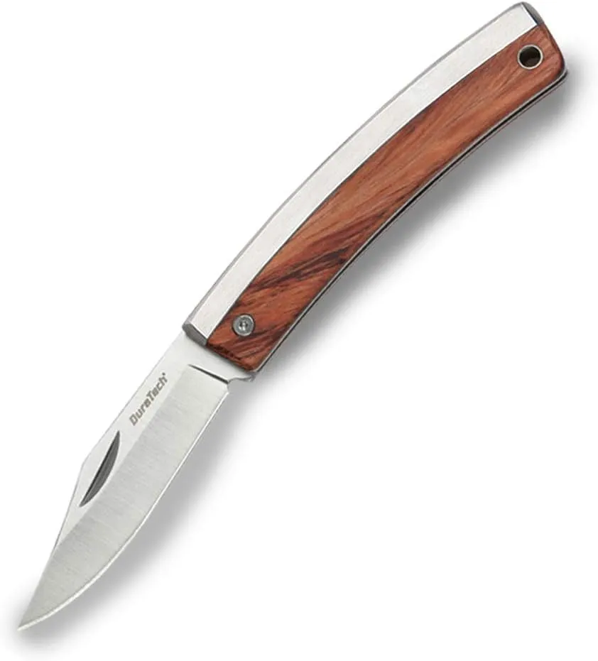 Bild von DURATECH Taschenmesser mit Holzgriff und 170 mm Klinge aus Edelstahl für Camping und Outdoor