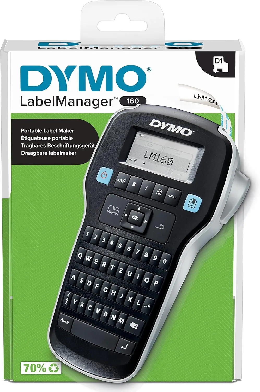 Bild von DYMO LabelManager 160 tragbares Etikettiergerät mit QWERTZ Tastatur für D1 Etiketten in 6, 9 und 12 mm Breite