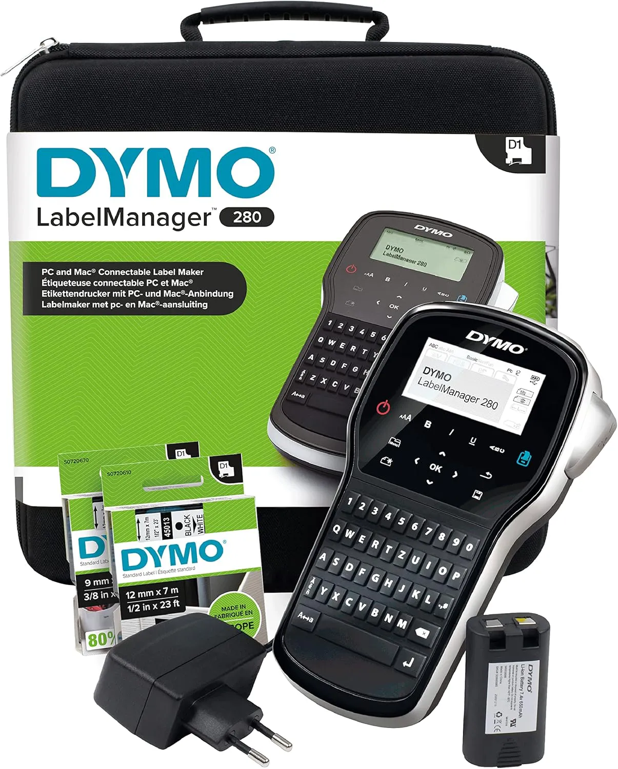 Bild von DYMO LabelManager 280 tragbares Etikettiergerät im Koffer mit QWERTZ Tastatur und PC/Mac-Schnittstelle für D1 Etiketten in 6, 9 und 12 mm
