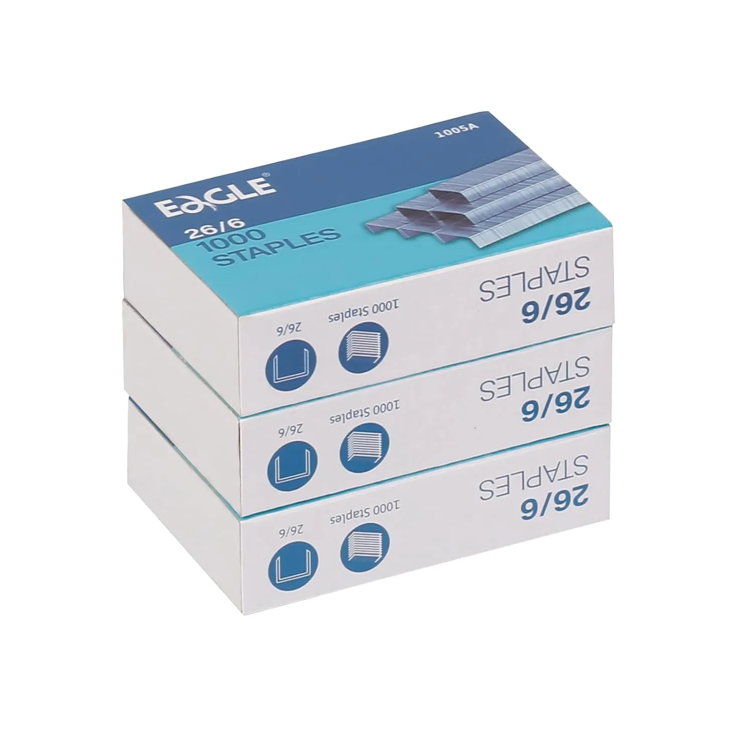 Bild von Eagle Heftklammern 26/6 Standard mit 1000 Stück pro Box im 3er Pack, insgesamt 3000 Stück