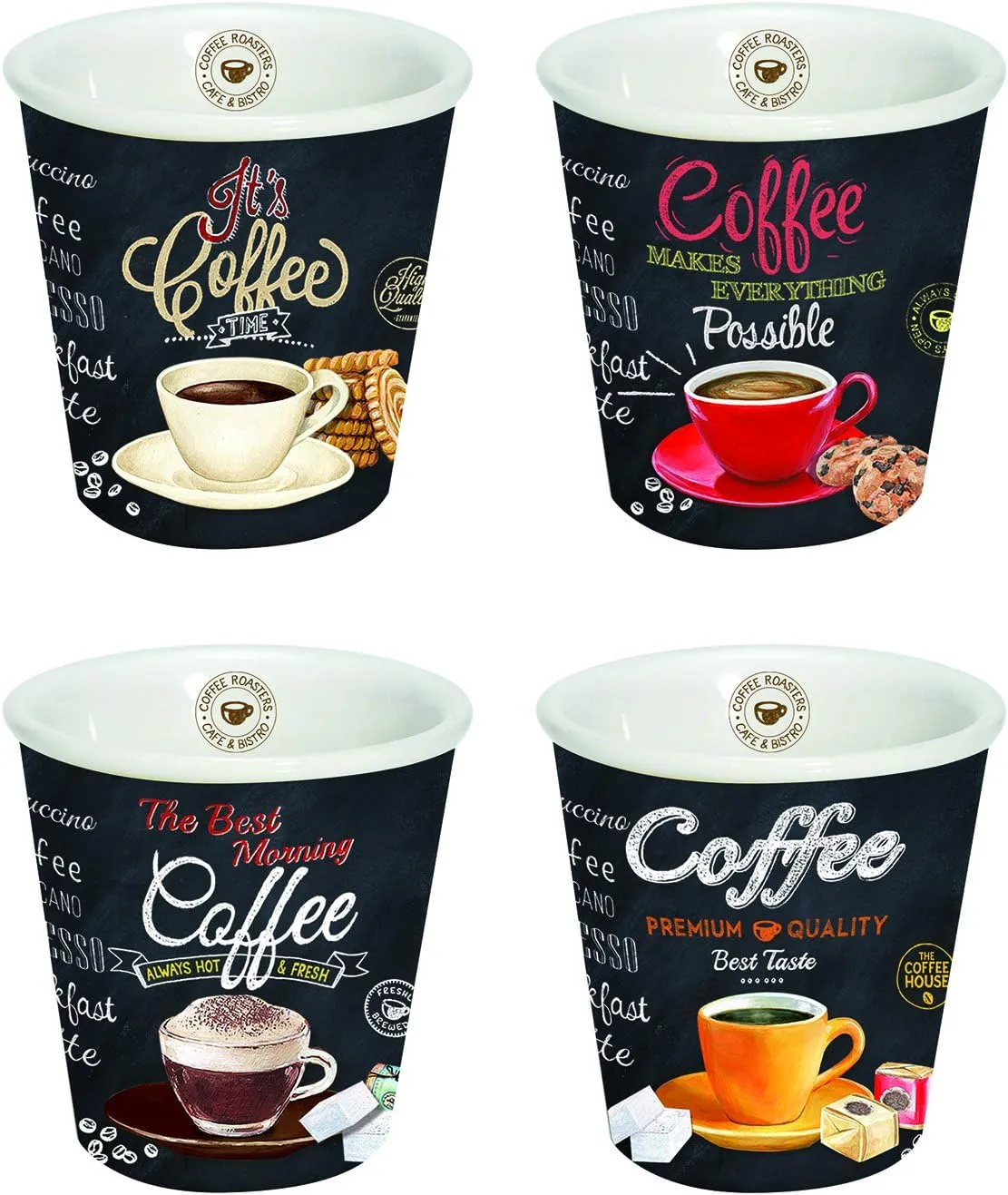 Bild von Easy Life Espresso Tassen Set mit 4 mehrfarbigen Tassen aus Porzellan, 80 ml
