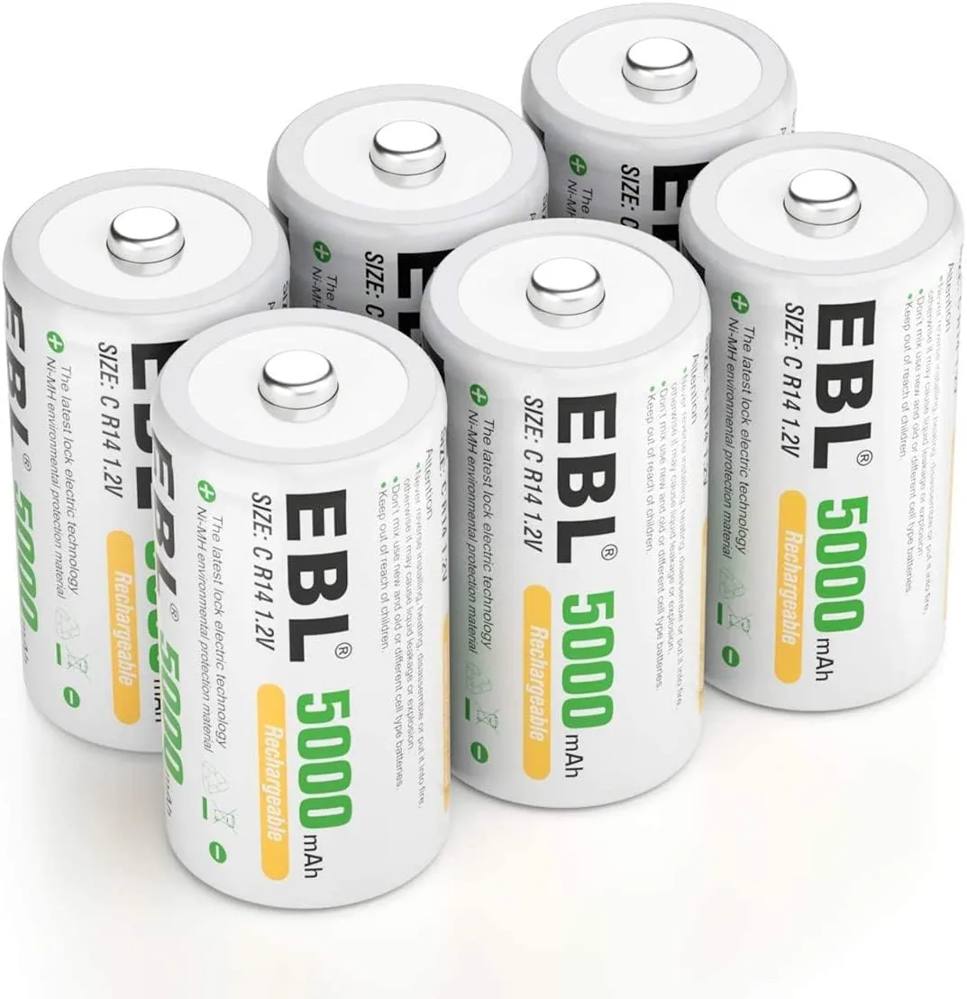 Bild von EBL Baby C Akku 5000mAh wiederaufladbar im Set mit 6 Stück und Aufbewahrungsbox