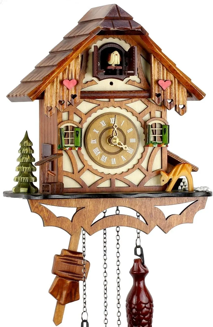 Bild von Eble Kuckucksuhr aus Echtholz mit batteriebetriebenem Quartzwerk, 24 cm, Musik und Kuckucksruf, Artikelnummer 60810000