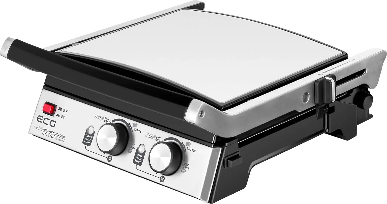 Bild von ECG KG 2033 Duo Grill und Waffel Kontaktgrill in Stahl und Schwarz