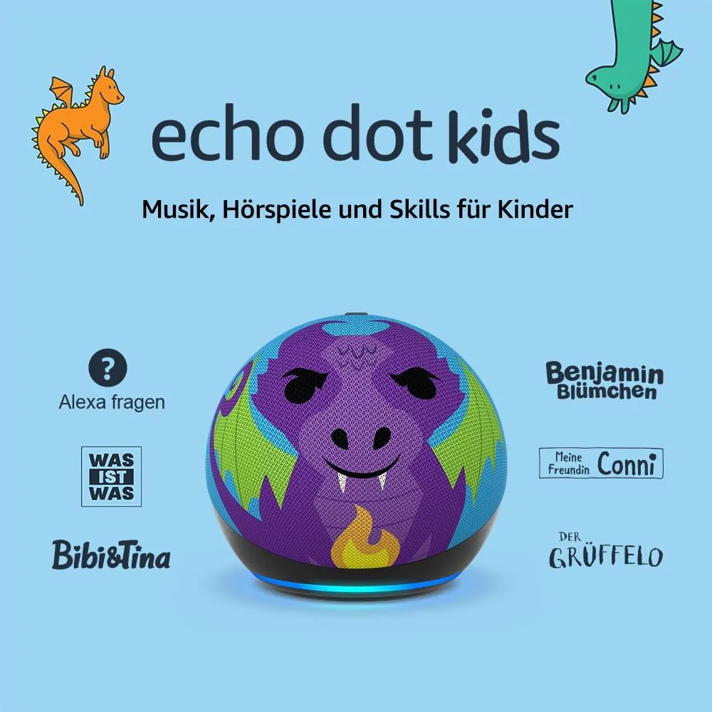 Bild von Echo Dot Kids Lautsprecher der neuesten Generation mit Alexa und Drachen-Design inklusive 1 Jahr Amazon Kids+ Inhalte