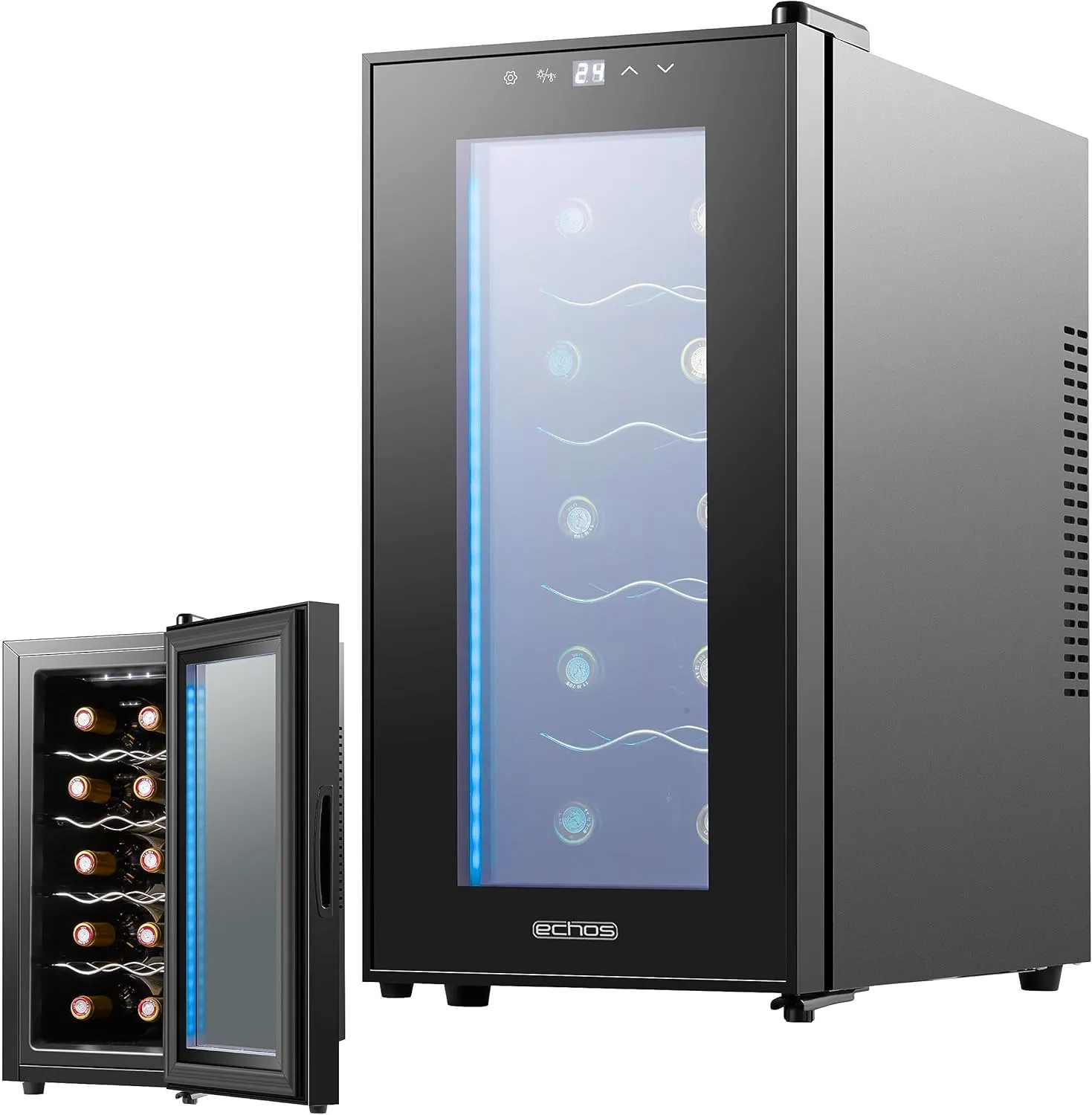 Bild von Echos Weinkühlschrank für 10 Flaschen mit 28 Litern und LED Beleuchtung