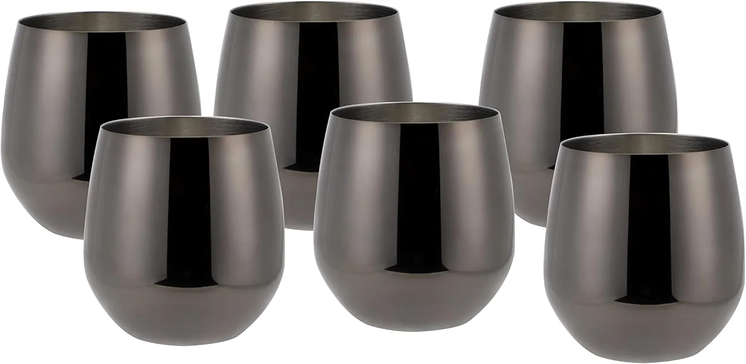 Bild von Echtwerk 6-teiliges Set unzerbrechlicher Rotweingläser aus Edelstahl in der Black-Edition, 500 ml