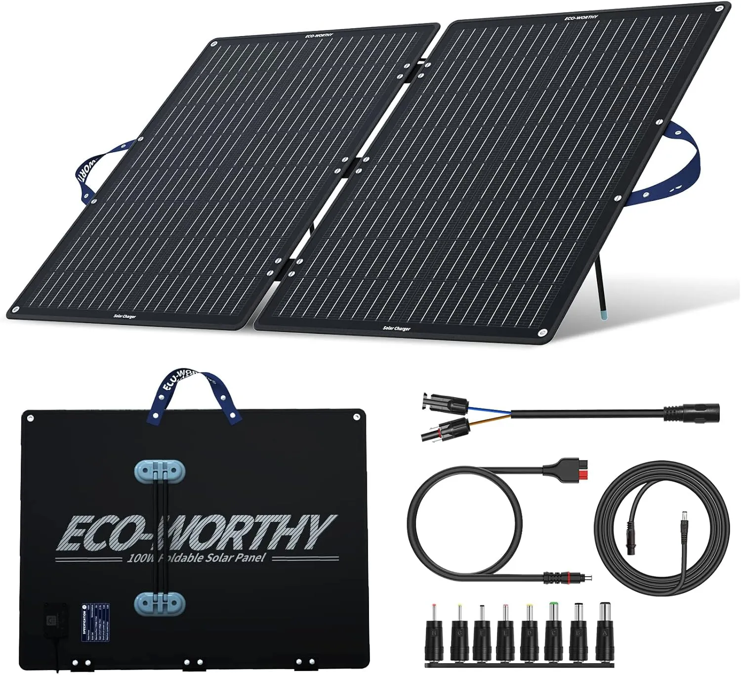 Bild von ECO-WORTHY 100W faltbares Solarpanel mit 10 DC Adaptern und verstellbarer Halterung für Camping und Wohnmobile