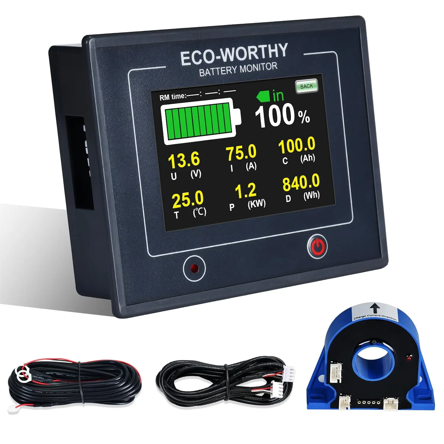 Bild von ECO-WORTHY Batterie Monitor 200A mit 3,5 Zoll Touchdisplay für 12 bis 48 Volt Systeme und Alarmfunktion