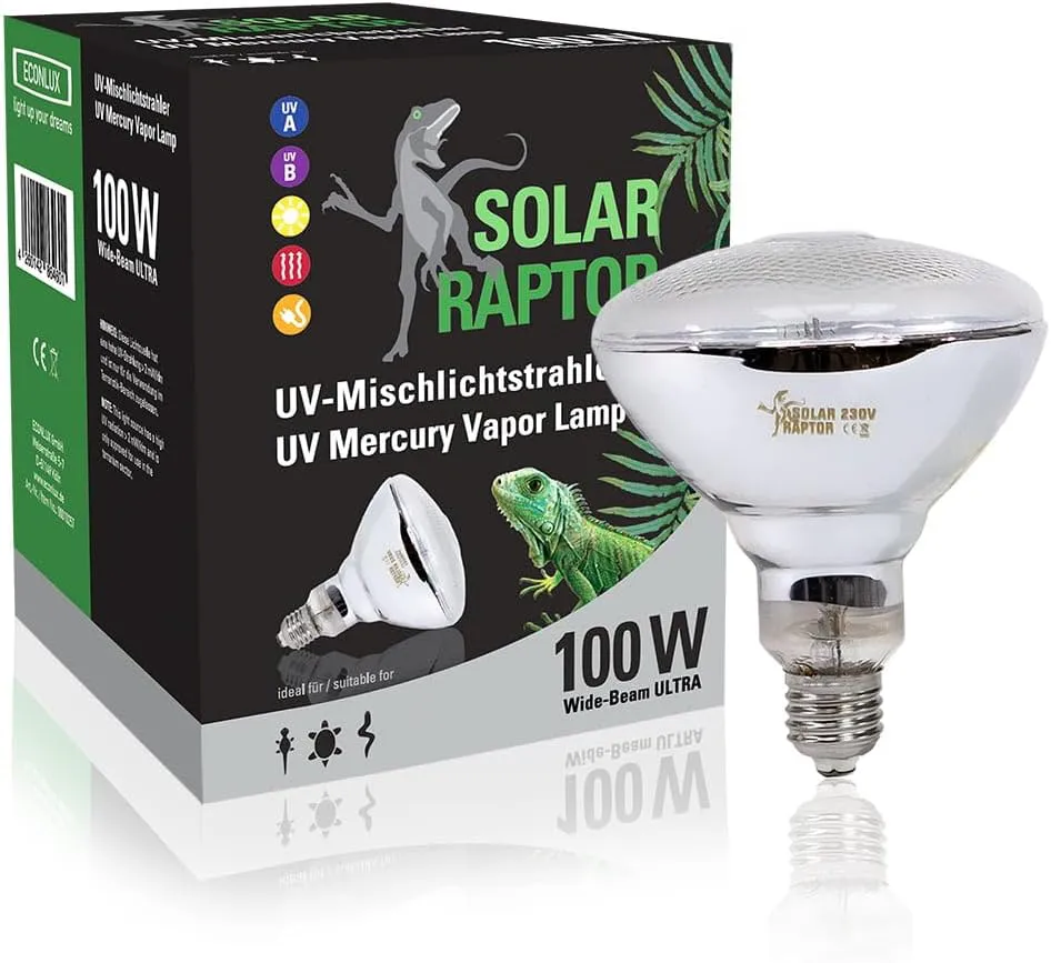 Bild von ECONLUX Solar Raptor UV Mischlichtstrahler 100W für Terrarien mit UV-A und UV-B Strahlung