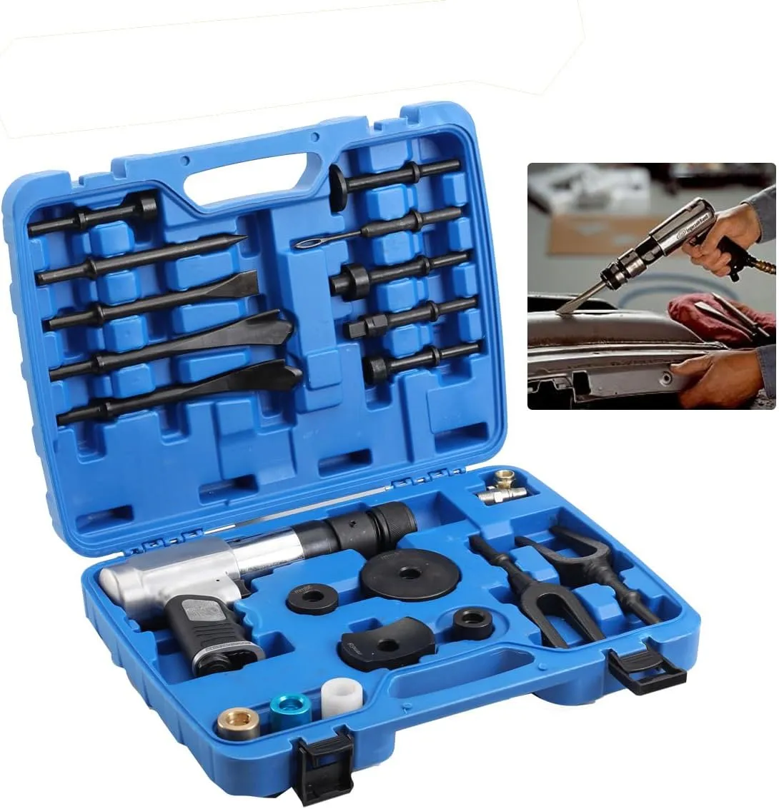 Bild von ECUTEE 15-teiliges Vibro Druckluft Meißelhammer Set mit Schnellwechselfutter und Rückschlagdämpfung