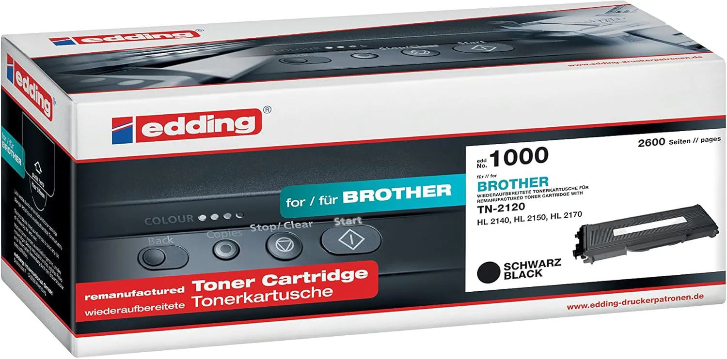 Bild von Edding Toner EDD-1000 in Schwarz mit einer Reichweite von 2600 Seiten, ersetzt Brother TN-2120