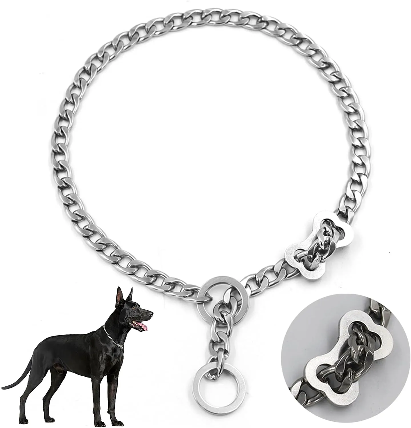 Bild von Edelstahl Hundehalsband verstellbar in Größe L mit einer Länge von 59 cm für Spaziergänge