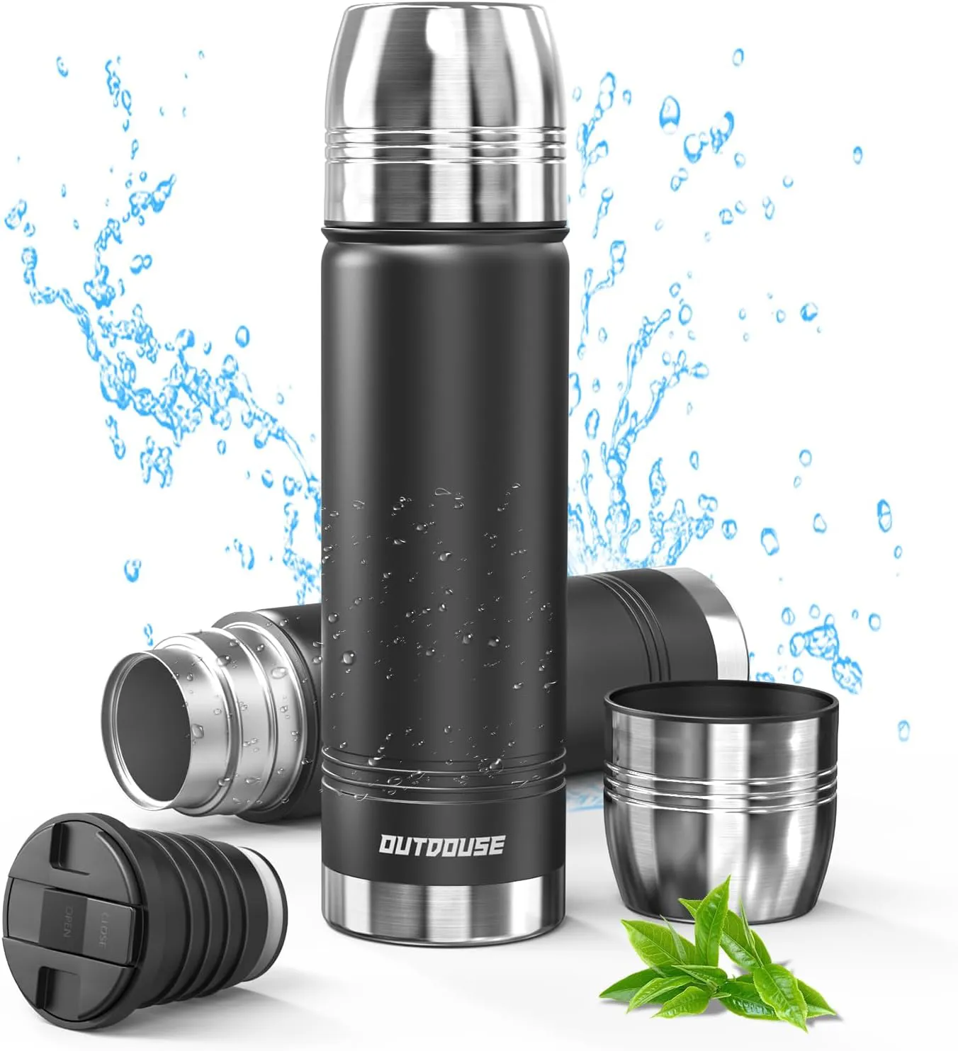 Bild von Edelstahl Thermoskanne 750 ml auslaufsicher, doppelwandig und BPA-frei, geeignet für Kohlensäure, ideal für Sport und Outdoor