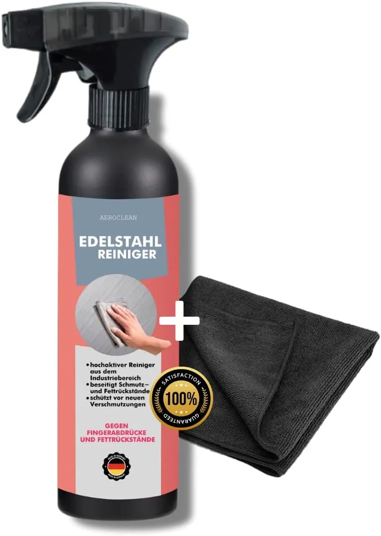 Bild von Edelstahlreiniger 500 ml in Sprühflasche mit Mikrofasertuch zur Pflege und Reinigung aller Metalle