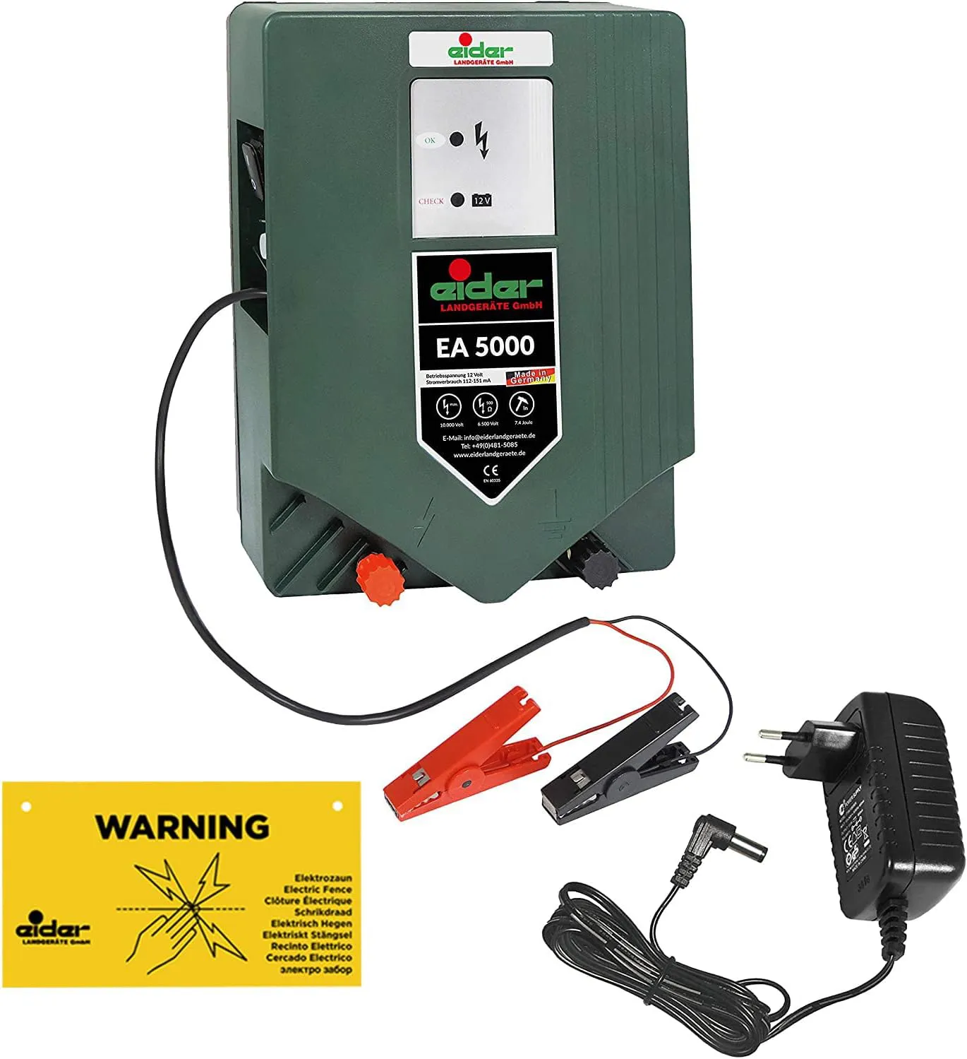 Bild von Eider Duo Hybrid Weidezaungerät EA 5000 mit 4,8 Joule Leistung und 230V-Adapter, Made in Germany