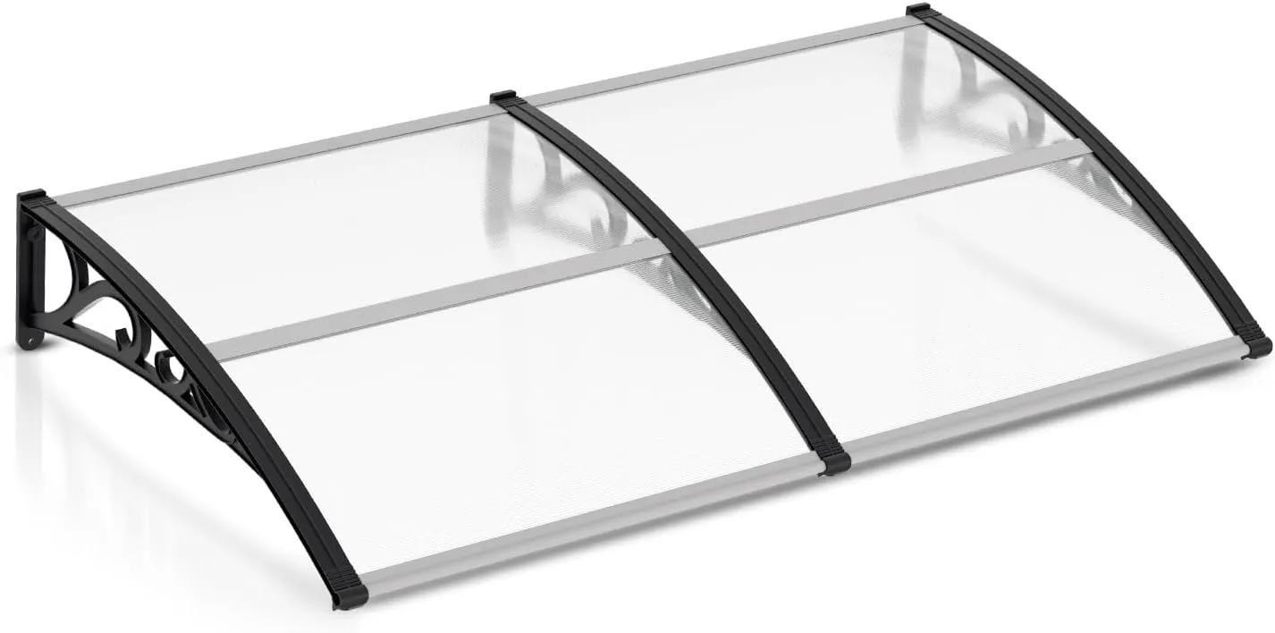 Bild von EINFEBEN Vordach für Haustür 200 x 100 cm aus transparentem Polycarbonat mit PP Halterung für Sonnenschutz und Regenschutz