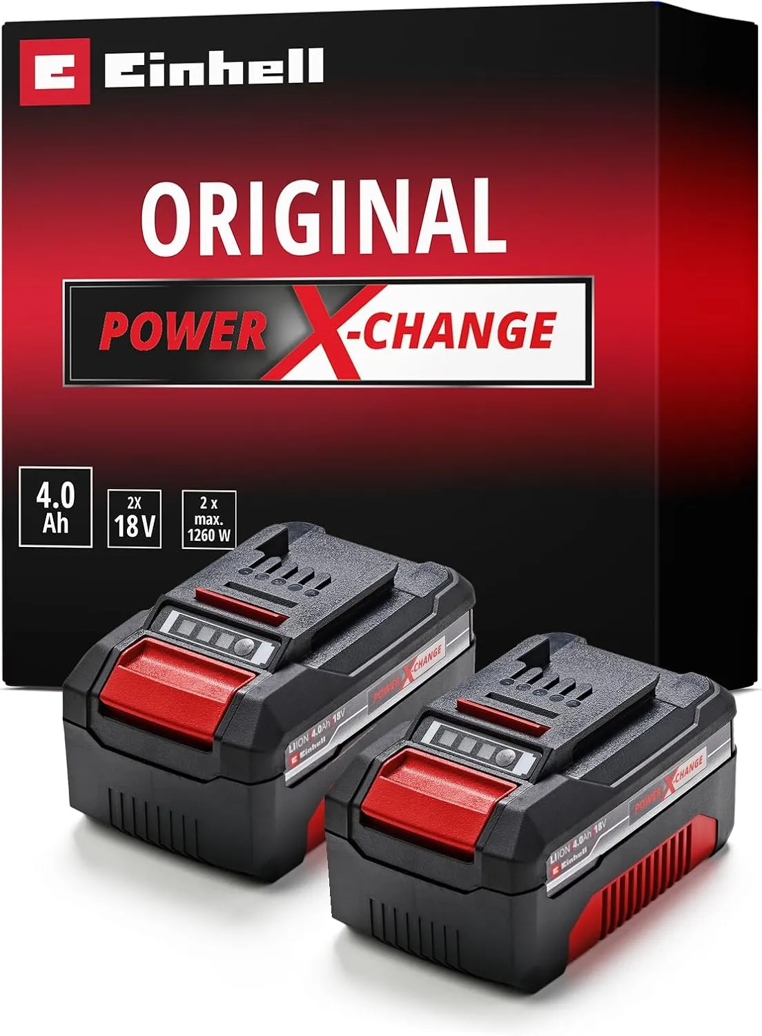Bild von Einhell PXC Twinpack mit zwei 4 Ah Lithium-Ionen Akkus für 18 V Geräte und proaktivem Batteriemanagement