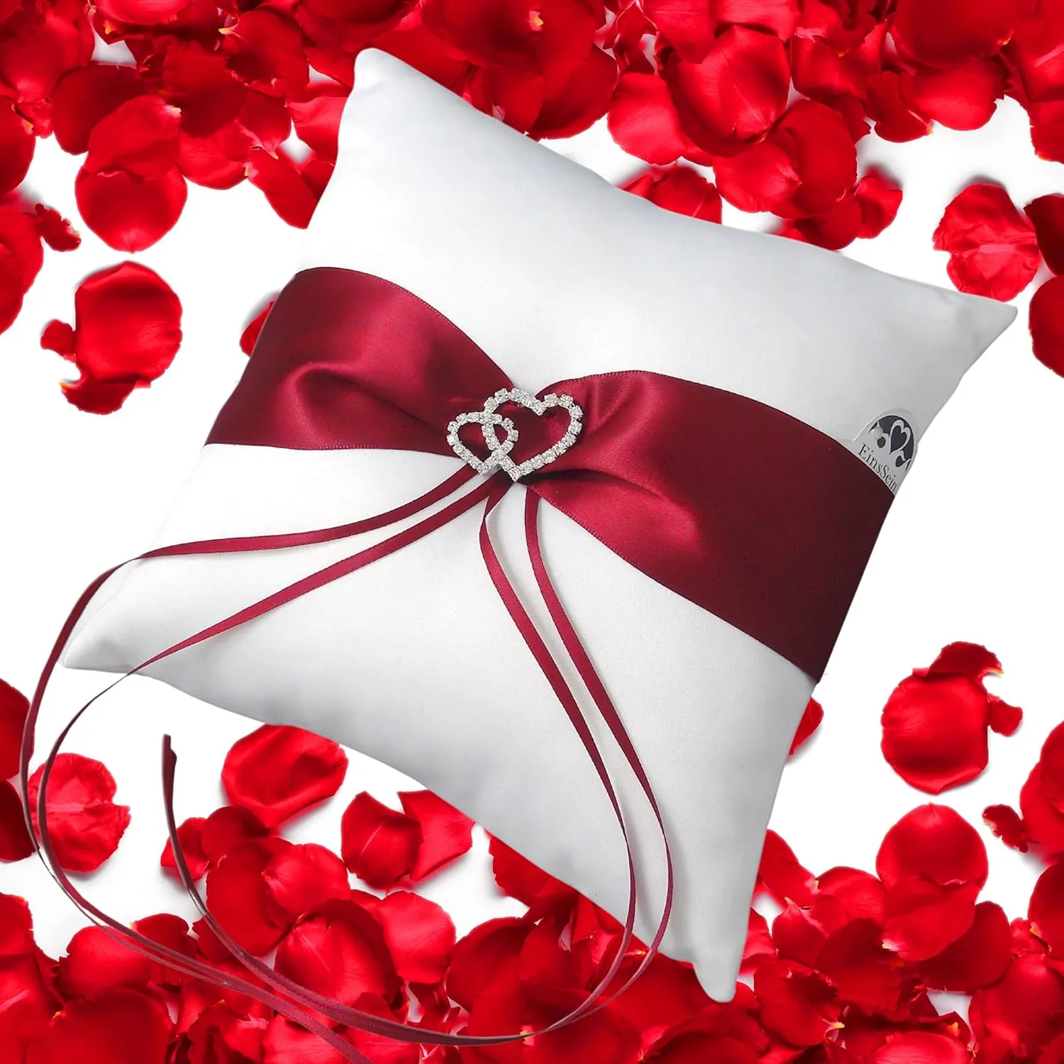 Bild von EinsSein Ringkissen Amore in rot-weiß, 20x20 cm, aus Satin mit Herzen für die Trauung