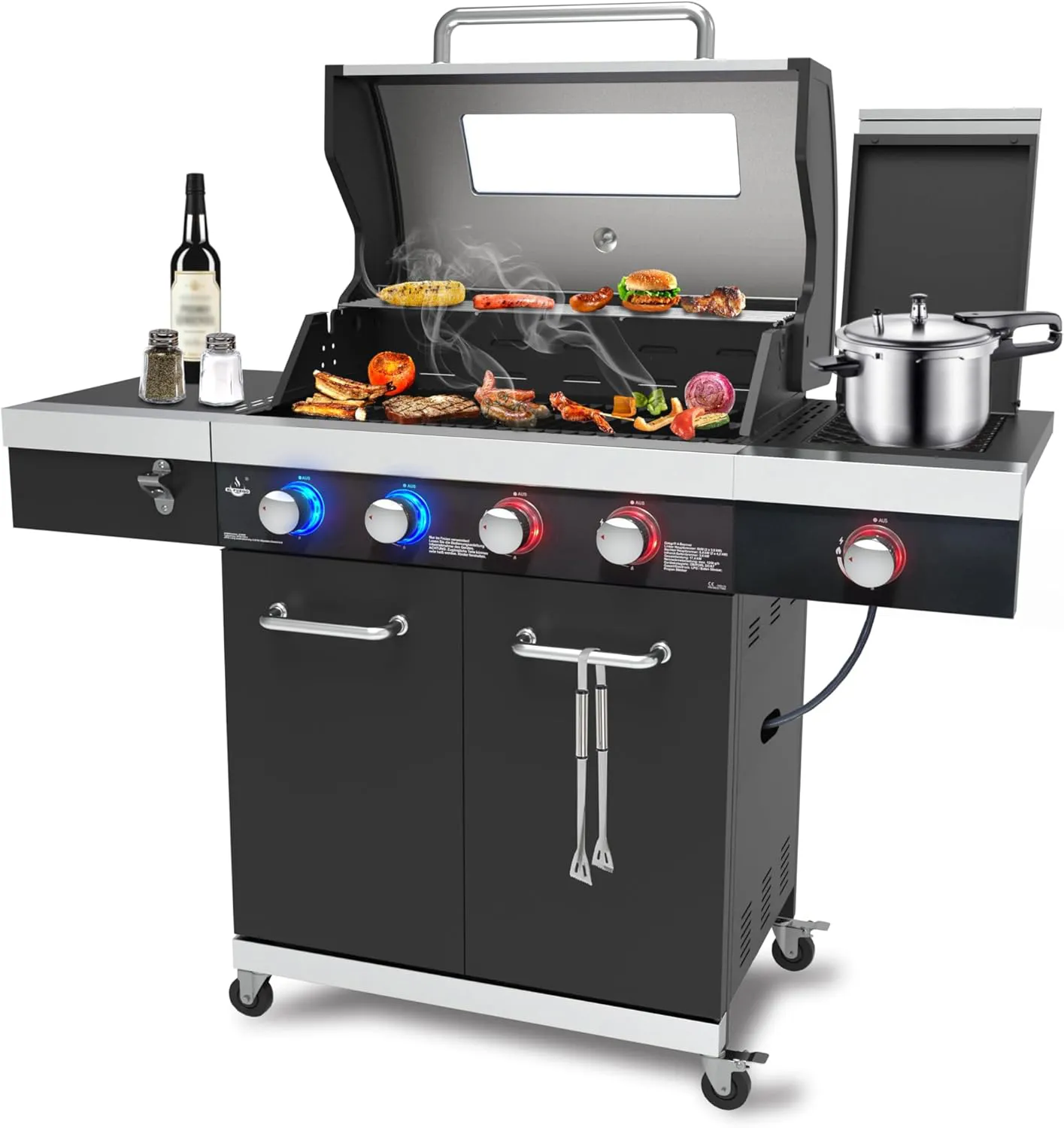 Bild von El Fuego AY 505 Gasgrill Kingston mit 4 plus 1 Brennern und Infrarotbrenner, LED-Beleuchtung und Sichtfenster, inklusive Abdeckhaube