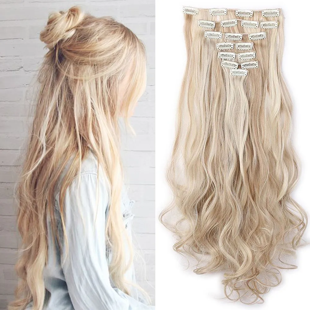 Bild von Elailite Clip in Extensions mit 8 Tressen und 18 Clips, 24 Zoll, 140 g in Honigblond und Blond
