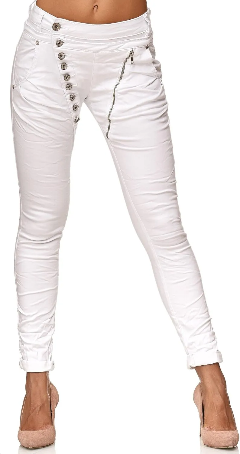 Bild von Elara Damen Boyfriend Jeans mit Knopfleiste