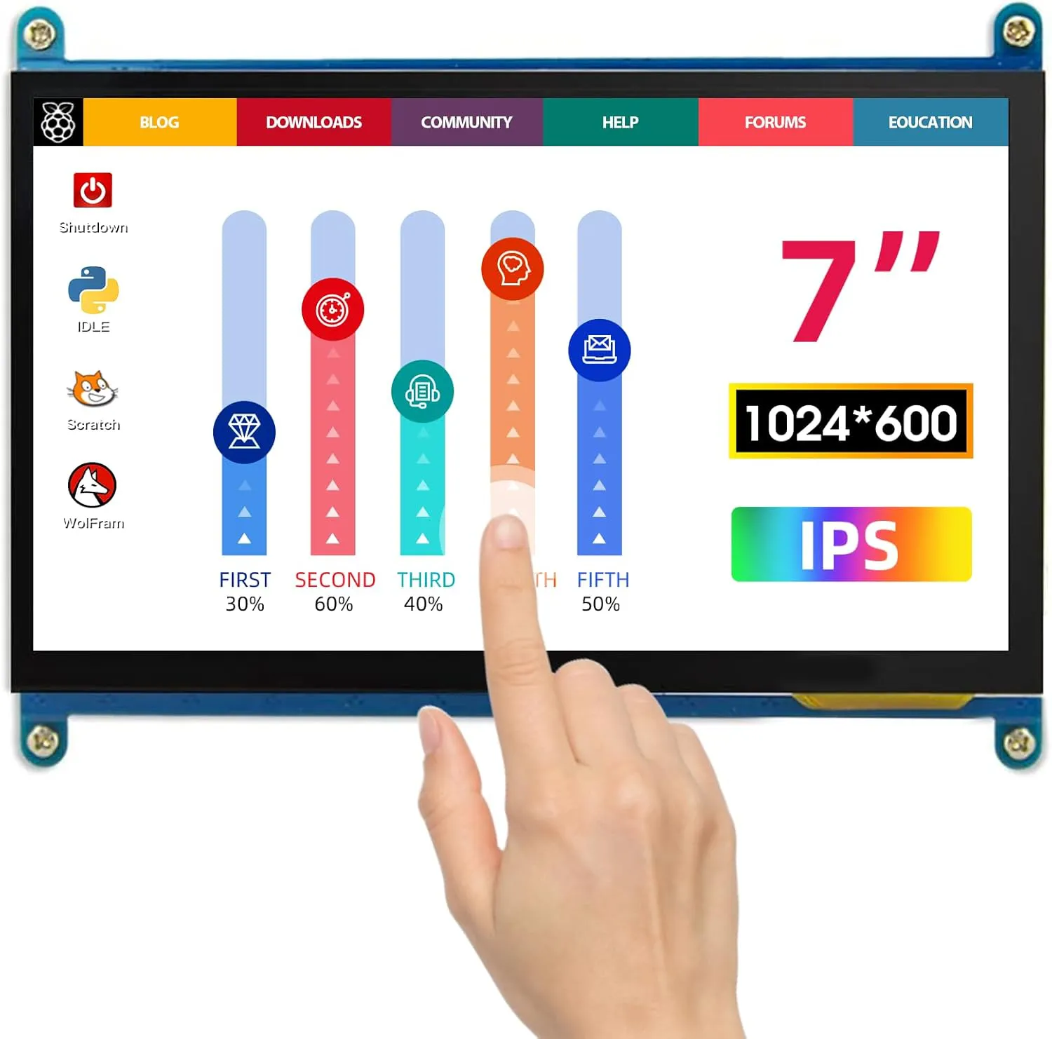 Bild von ELECROW 7 Zoll Touchscreen Monitor mit 1024x600 HD Auflösung, kompatibel mit Raspberry Pi 4, Raspberry Pi 5, PC, Jetson Nano und Banana Pi