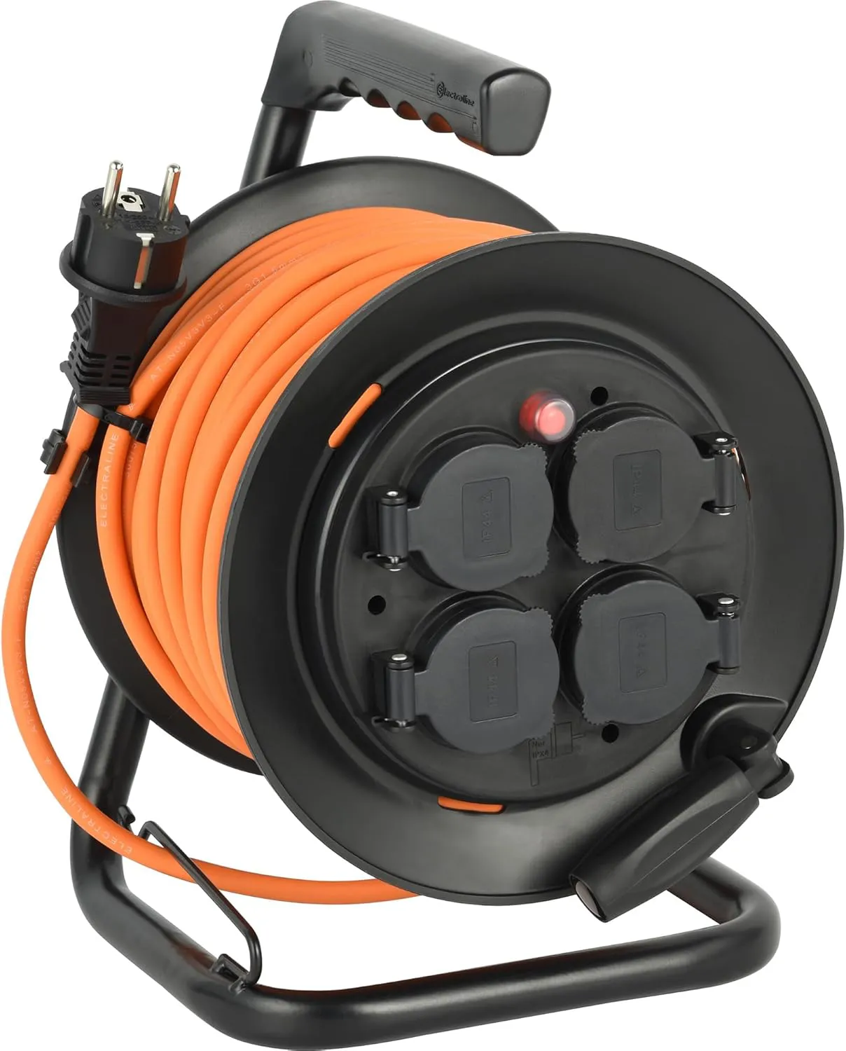 Bild von Electraline 49239 Kabeltrommel mit 25 m Spezialkabel für den Außenbereich, öl- und UV-beständig, extrem abriebfest und mit 4 Schutzkontakt-Steckdosen