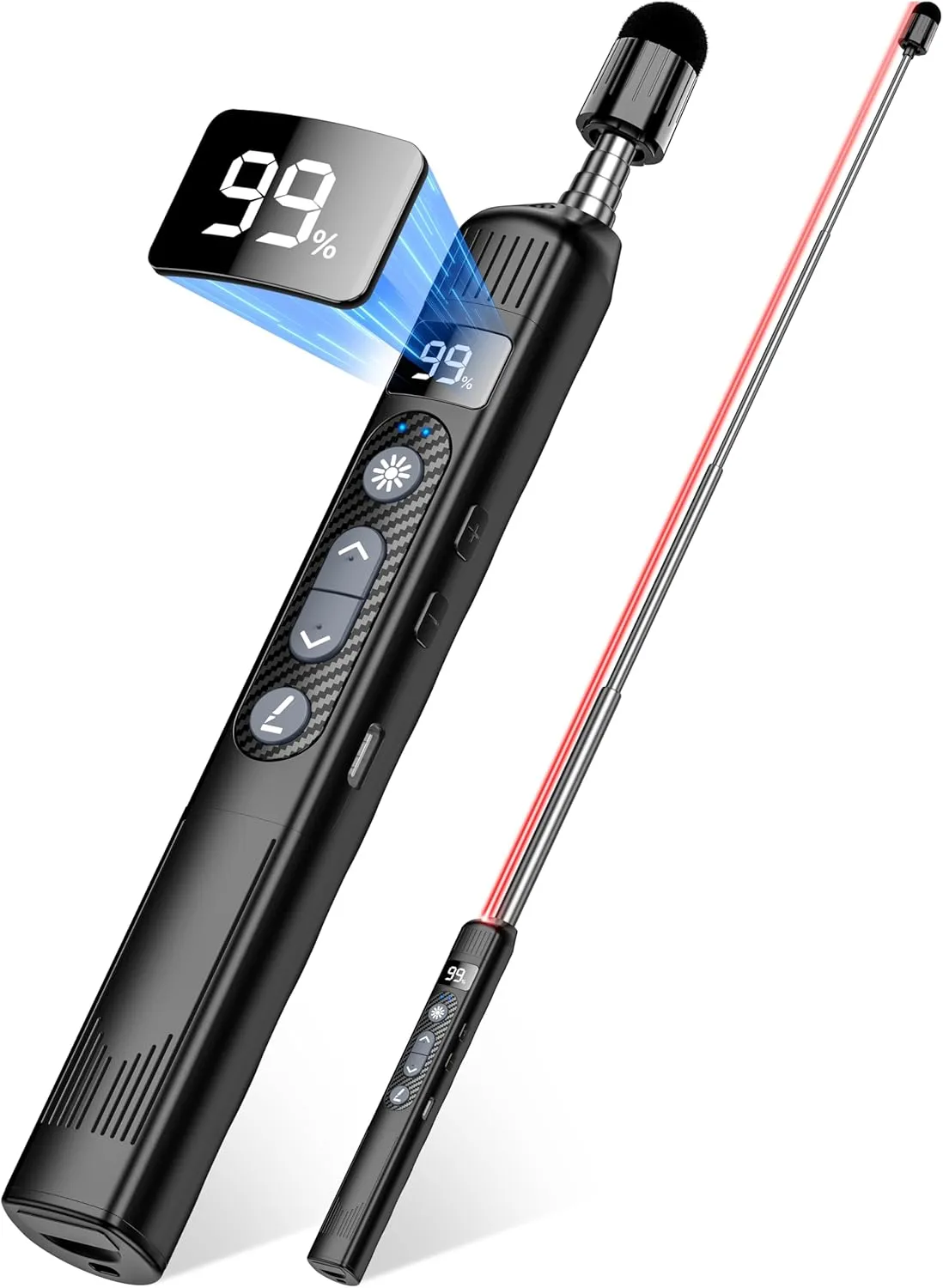 Bild von Elegamefy Präsentationsfernbedienung mit ausziehbarem Zeigestab, wiederaufladbar über USB-C und 3-stufigem Rotlicht-Laserpointer
