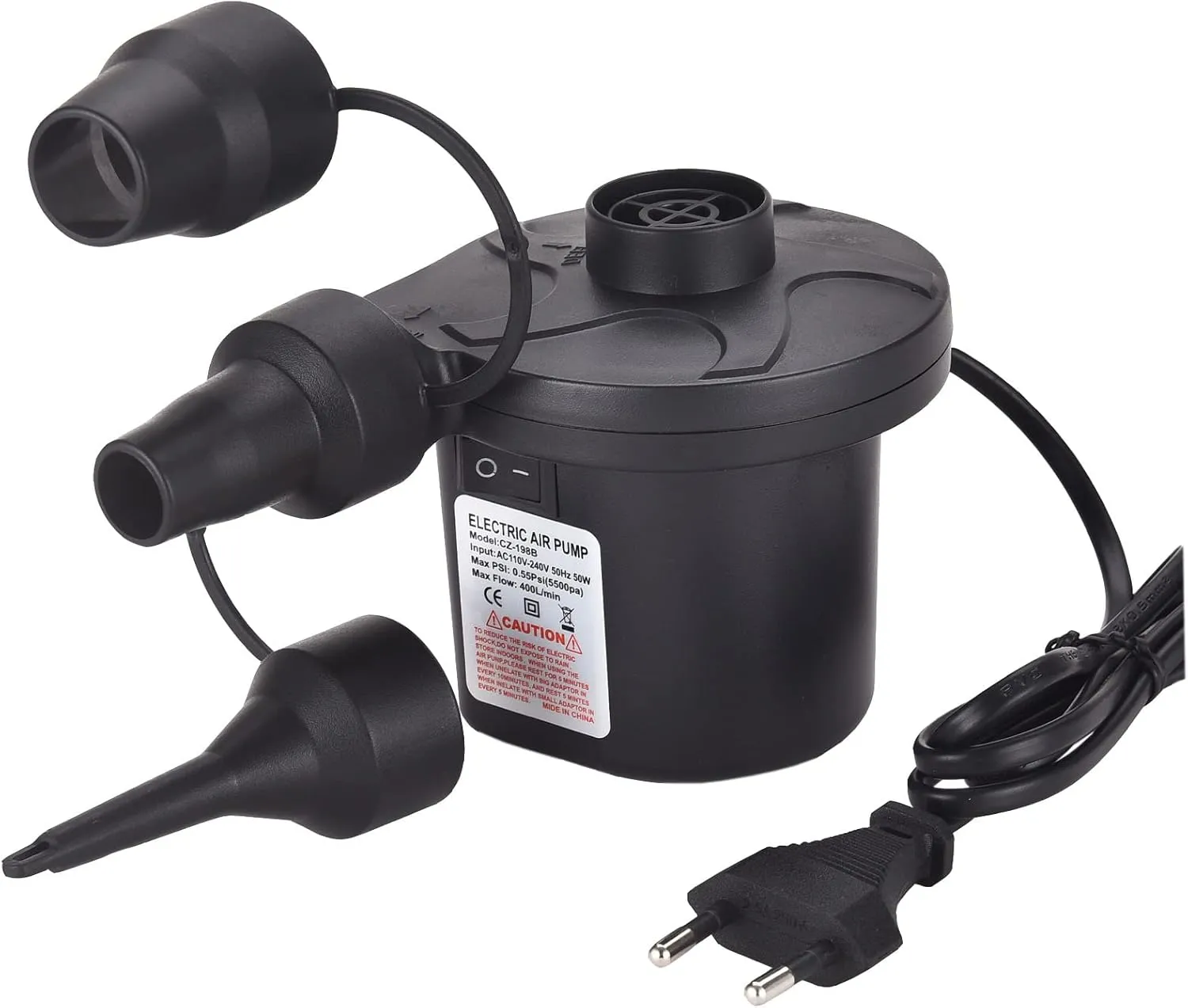 Bild von Elektrische 2 in 1 Luftpumpe mit 3 Düsen für Luftmatratzen und aufblasbare Pools