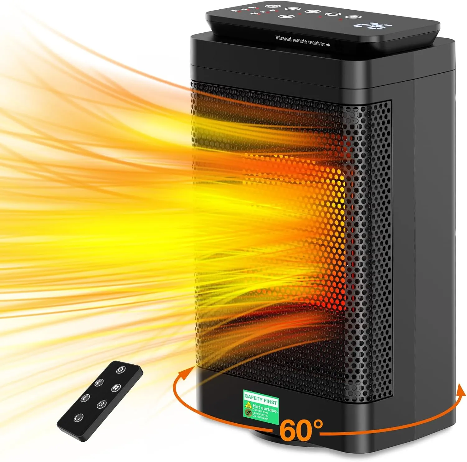 Bild von Elektrischer Heizlüfter mit Fernbedienung, 1500 Watt, 3 Heizstufen, 60 Grad Oszillation und 12 Stunden Timer