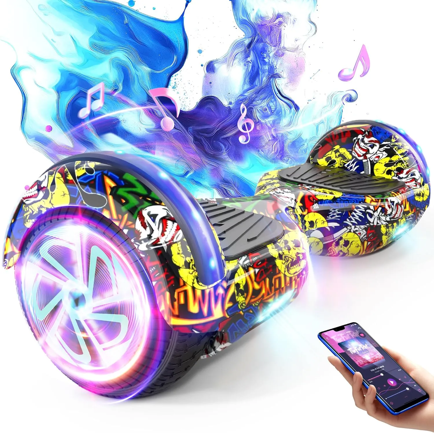 Bild von Elektrisches Hoverboard mit 6,5 Zoll Reifen, Dual Motor und Bluetooth LED Licht