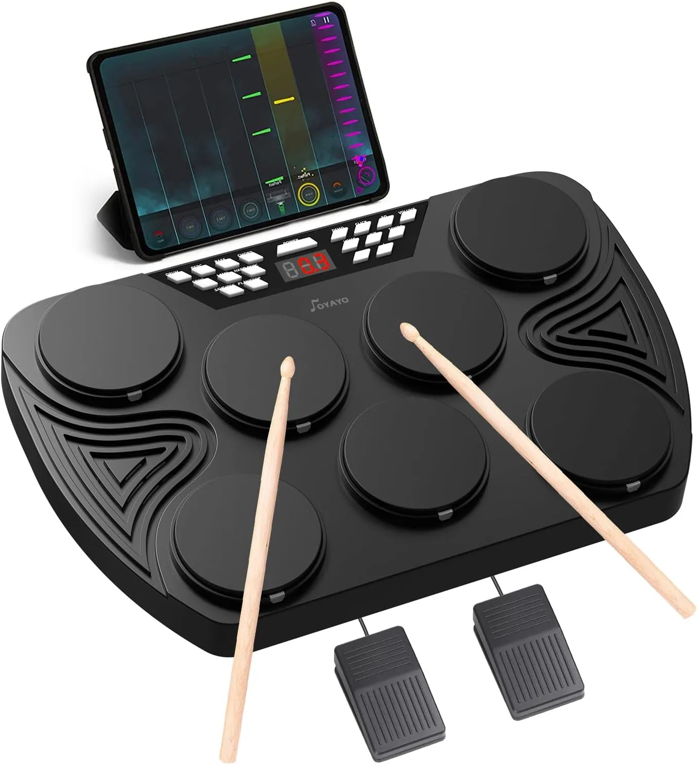 Bild von Elektronisches Schlagzeug mit 7 anschlagsdynamischen Pads und MIDI Unterstützung, ideal für Kinder und Anfänger
