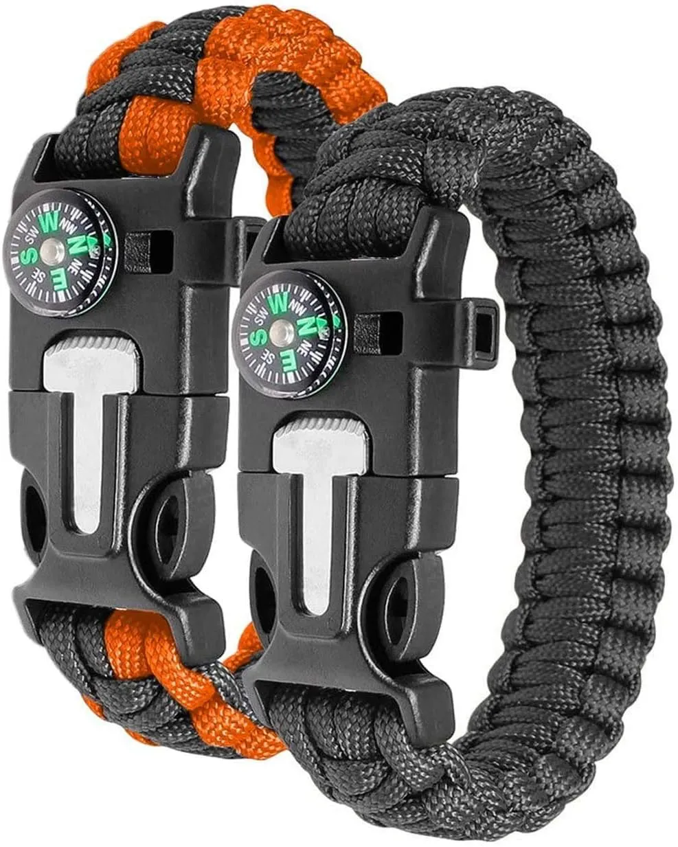 Bild von Ember Rock Paracord Survival Armband Set mit zwei Armbändern und Zubehör wie Kompass, Feuerstahl, Pfeife und Fallschirmschnur