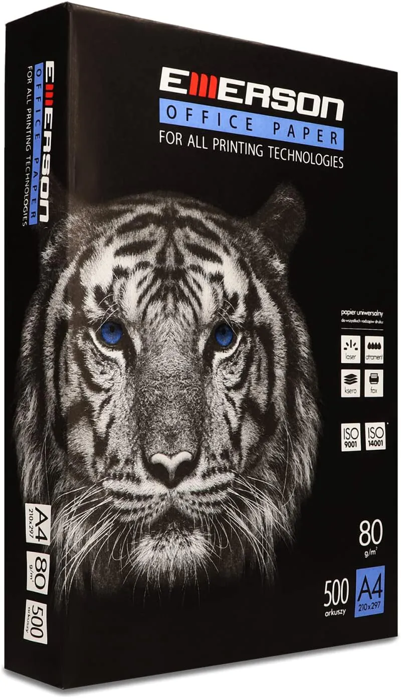 Bild von Emerson TIGER A4 Kopierpapier mit 500 Blatt, 80 g/m² und einem Weißgrad von 146 CIE, geeignet für Laser, Inkjet, Fotokopie und Fax