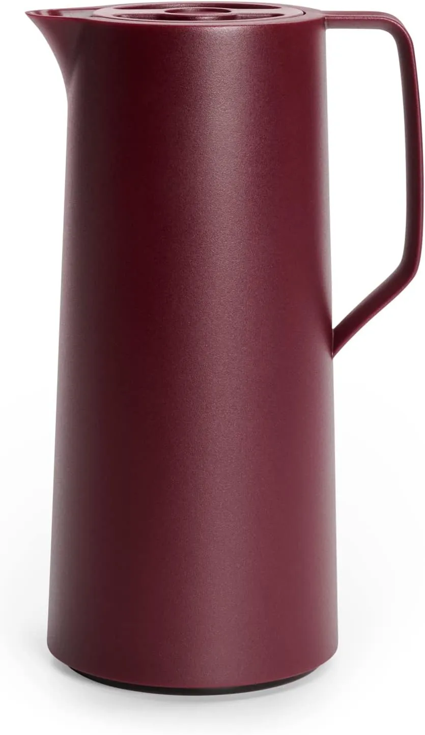 Bild von Emsa N41702 Motiva Isolierkanne 1 Liter mit Quick-Press-Verschluss in Weinrot, hält 12 Stunden heiß und 24 Stunden kalt, aus Glaskolben und nordischem Design, Made in Germany