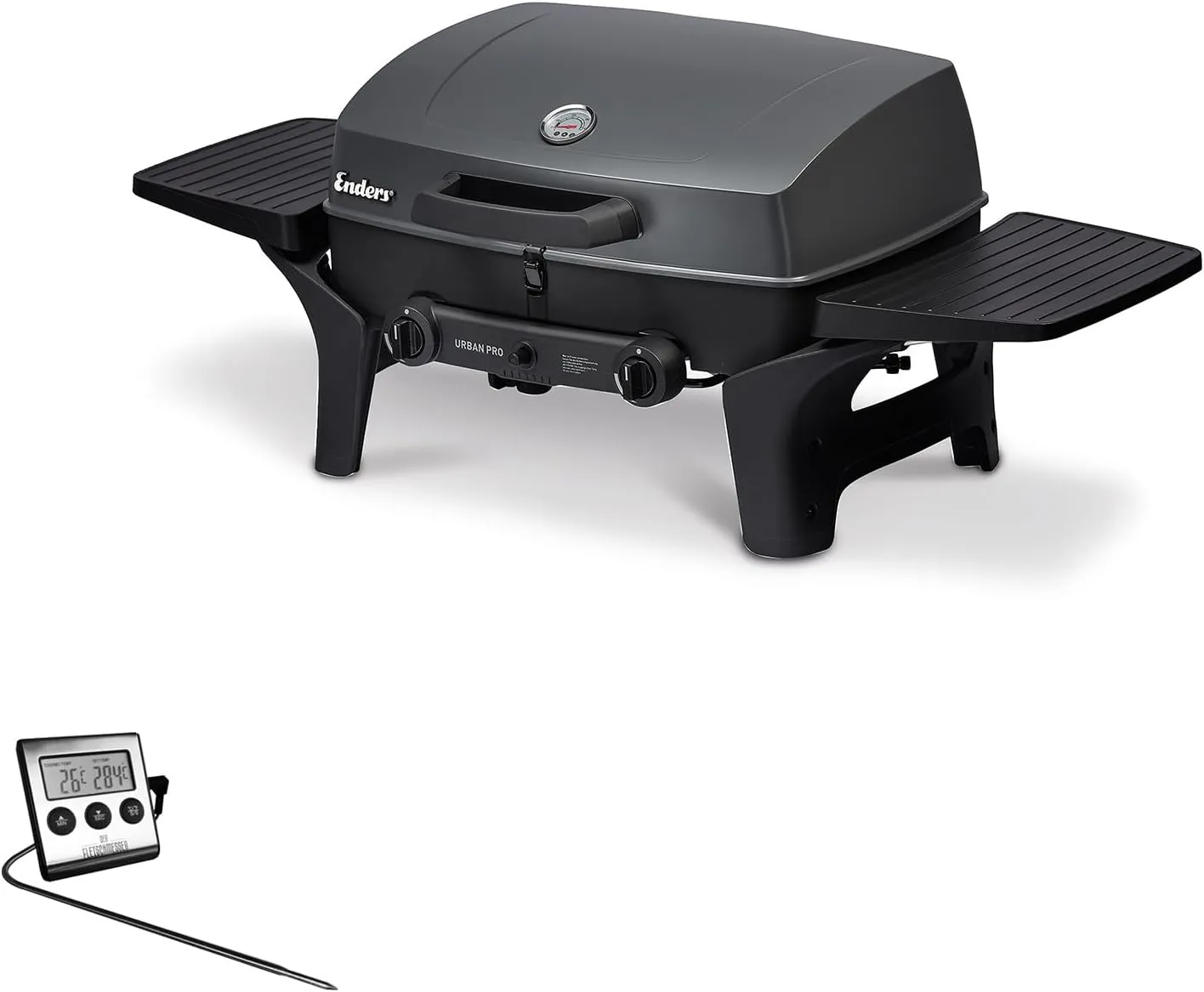 Bild von Enders MH-Online Urban Pro Gasgrill Set mit Fleischthermometer und Gussrost, 2 Edelstahlbrenner, ideal für Camping und Balkon