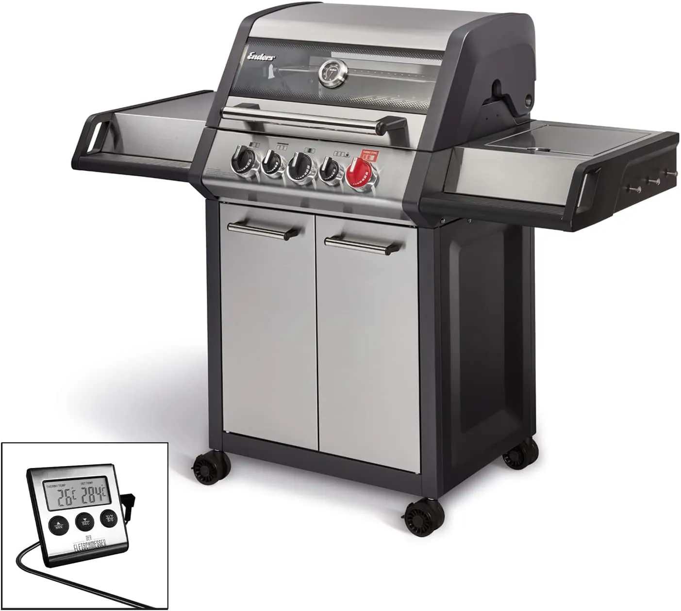 Bild von Enders Monroe Pro 3 SIK Gasgrill Set mit 3 Brennern und Fleischthermometer, inklusive Seitenkocher und Turbo Zone für optimales Anbraten