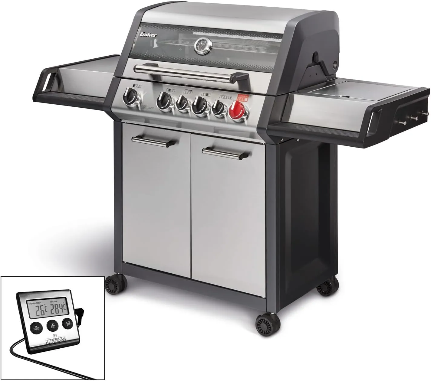 Bild von Enders Monroe Pro 4 SIK Gasgrill Set mit 4 Edelstahlbrennern und Fleischthermometer, inklusive Seitenkocher und Turbo Zone für schnelles Anbraten