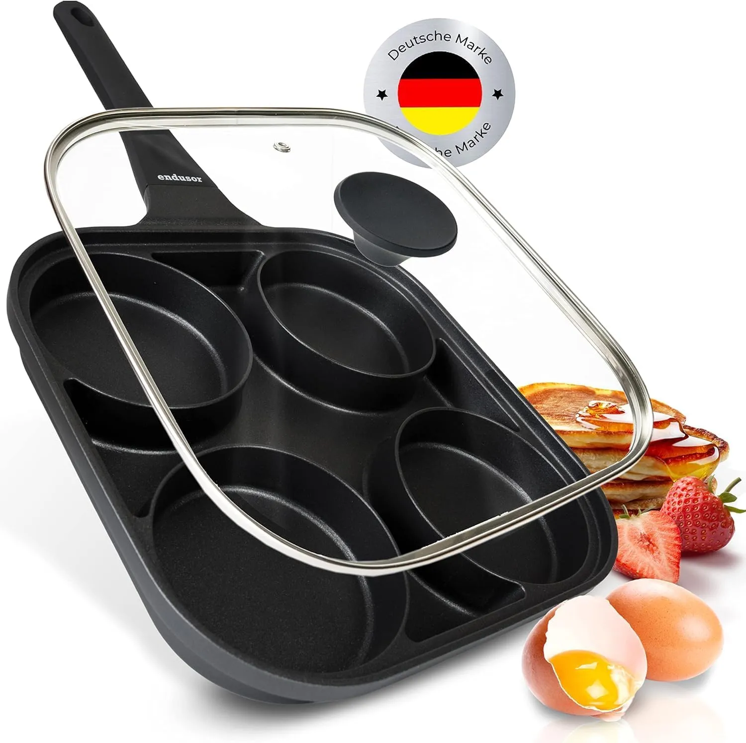 Bild von endusor 27 cm Spiegeleipfanne mit Deckel und Antihaft-Beschichtung, induktionsgeeignet für Eier und Pancakes