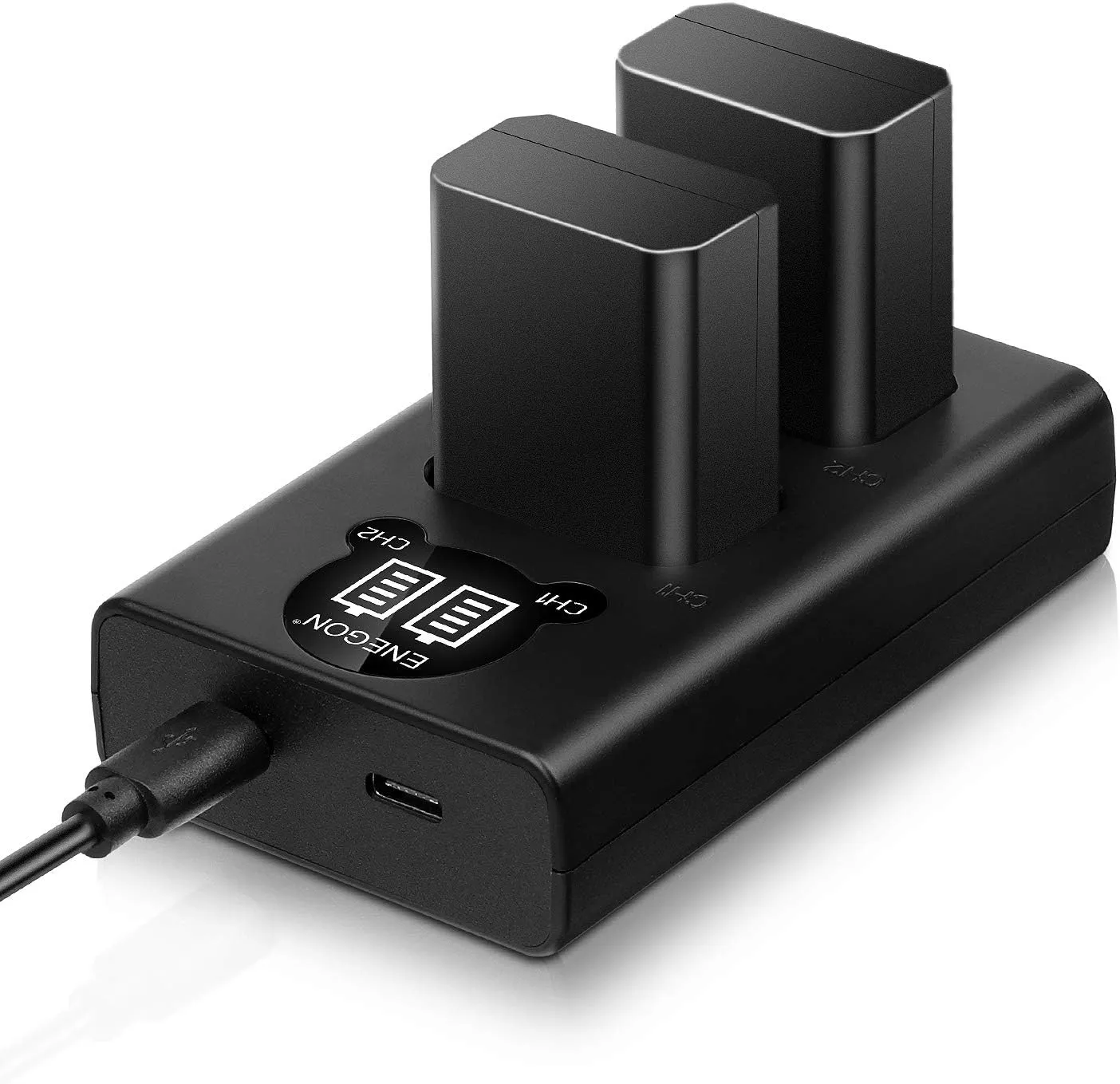 Bild von ENEGON NP-FW50 Akku Set mit 2 Akkus und LED Dual USB Ladegerät für Sony Kameras