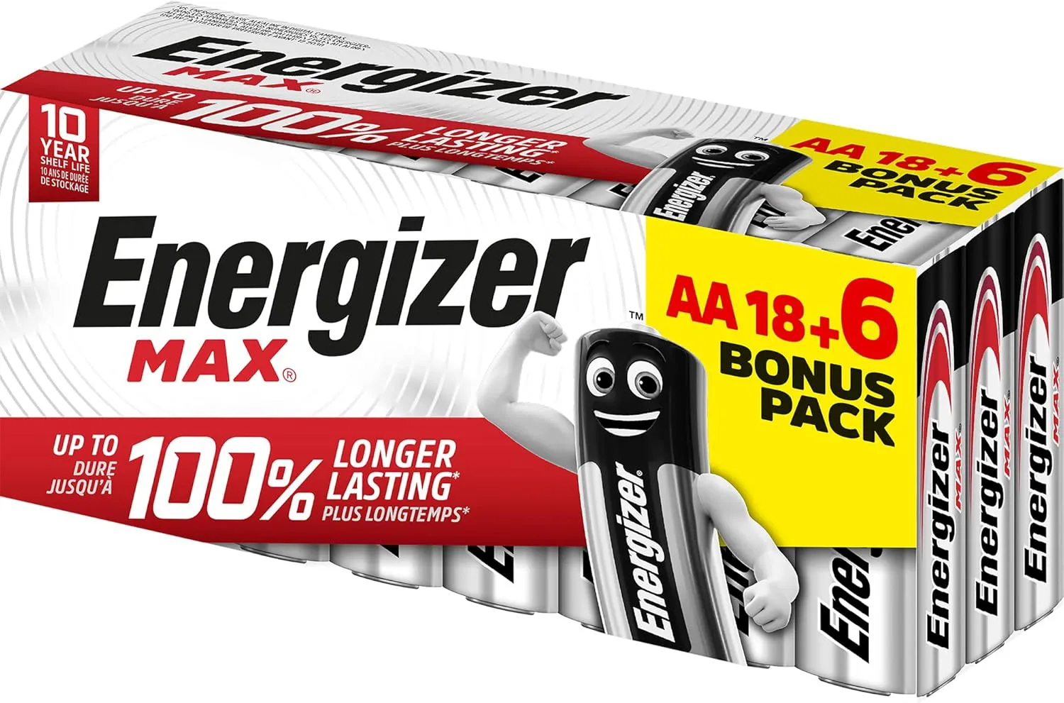 Bild von Energizer MAX Set mit 18 plus 6 AA-Batterien für lange Lebensdauer und 10 Jahre Haltbarkeit