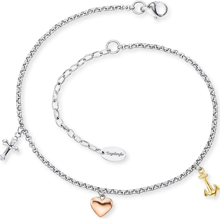 Bild von Engelsrufer Fußkettchen für Damen aus rhodiniertem 925er Sterlingsilber oder Edelstahl in Bicolor und Tricolor, verstellbar und nickelfrei