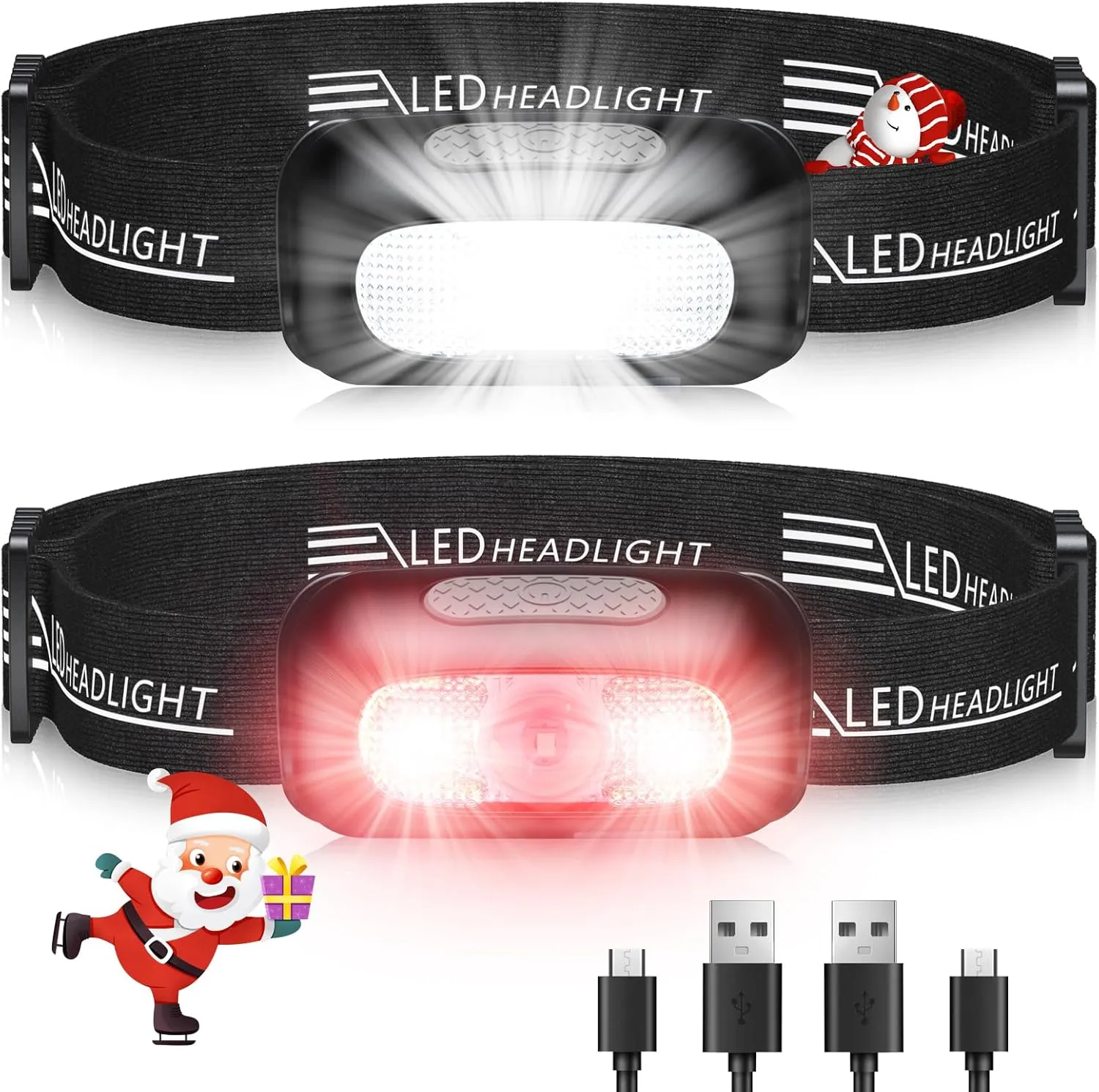 Bild von EOIWUY 2er Set wiederaufladbare Stirnlampen mit 5 Modi, weißem und rotem Licht, IPX4 wasserdicht und 60° verstellbar für Joggen und Camping
