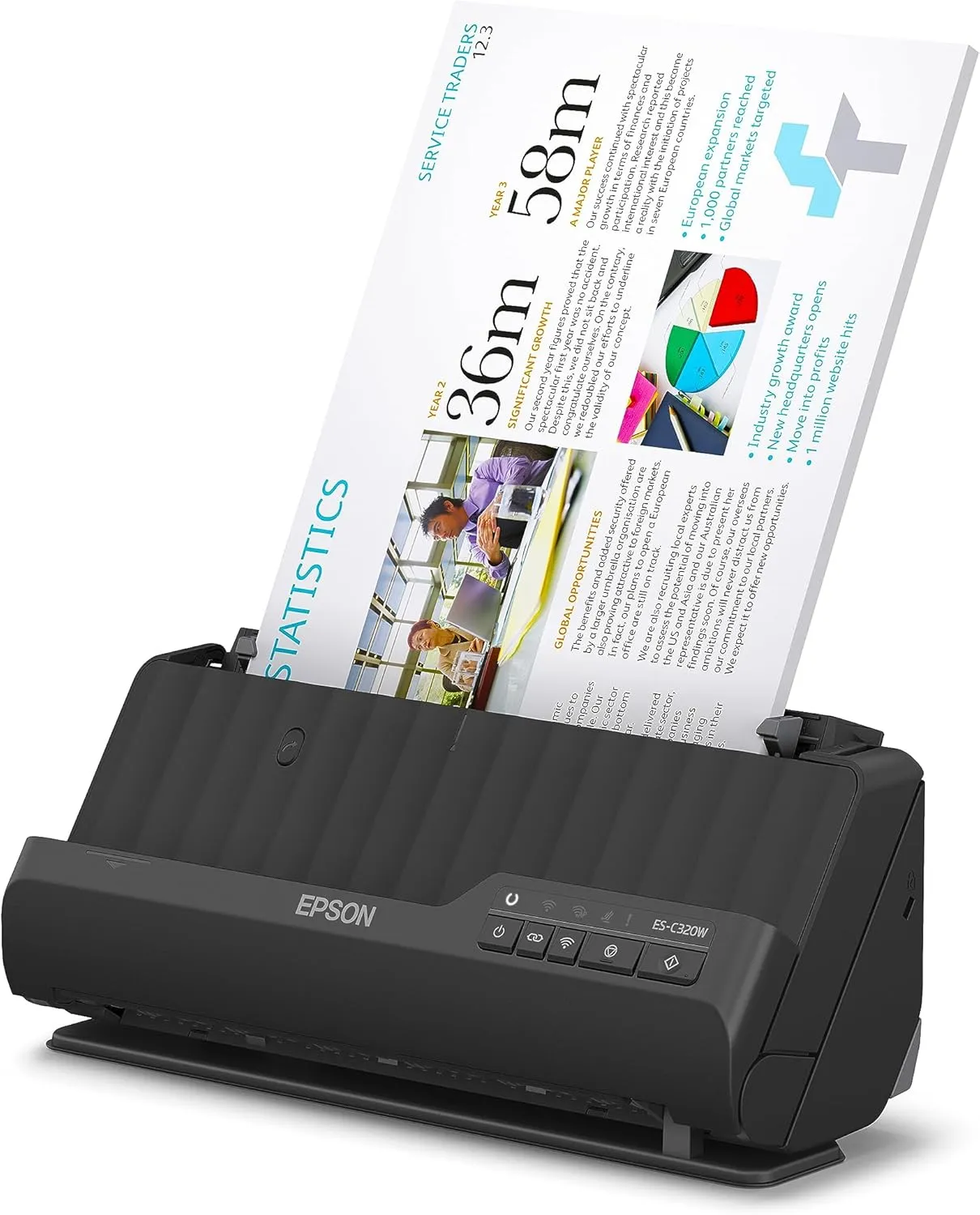 Bild von Epson ES-C320W Wi-Fi Scanner, kompakter A4 Duplex-Einzugsscanner in Schwarz
